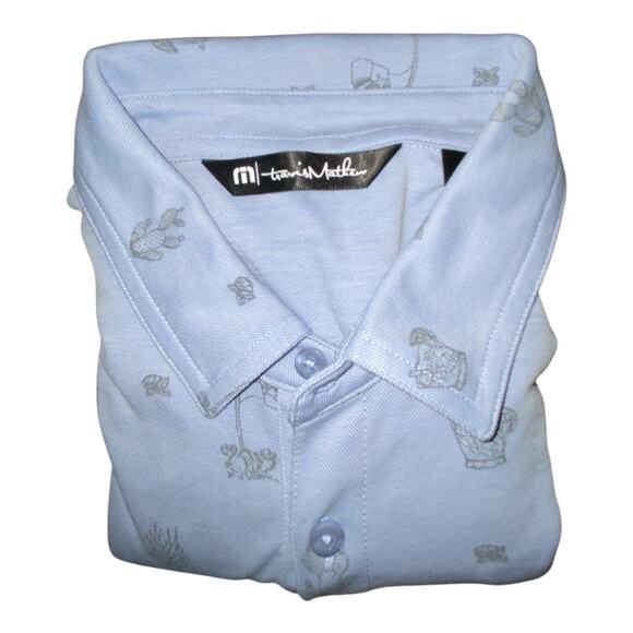Travis Mathew Polo Shirt Mens Small Blue Panning for Gold Cactus All Over Print - Picture 3 of 3